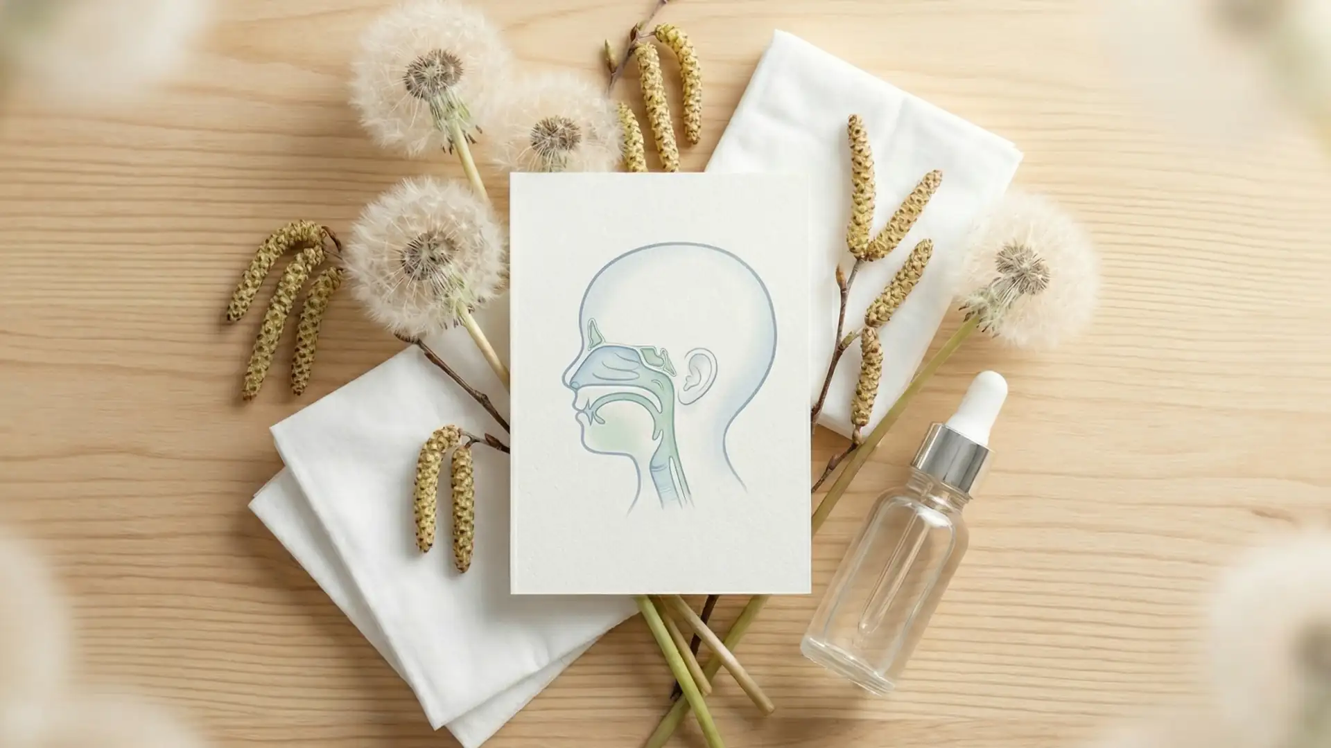 Dziecko kichające na tle wiosennej łąki z pyłkami